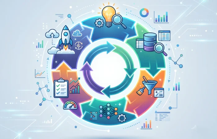 CRISP-DM nədir, data mining metodologiyası, məlumat analitikası prosesi, CRISP-DM mərhələləri, data science həyat dövrü, məlumat çıxarımı çərçivəsi, biznes anlayışı mərhələsi, data hazırlığı, modelləşdirmə mərhələsi, deployment mərhələsi, data science layihə idarəetməsi, KDD metodologiyası, SEMMA metodologiyası, cross industry standard process, məlumat keyfiyyəti, machine learning model, prediktiv model, data munging, biznes hədəfləri, verilənlər bazası, agile data science